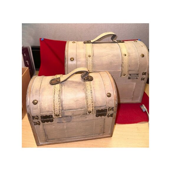 Set of 2 Barrel Top Container Boxes Rustic Antiqued Look Storage Home Décor - Picture 2 of 9